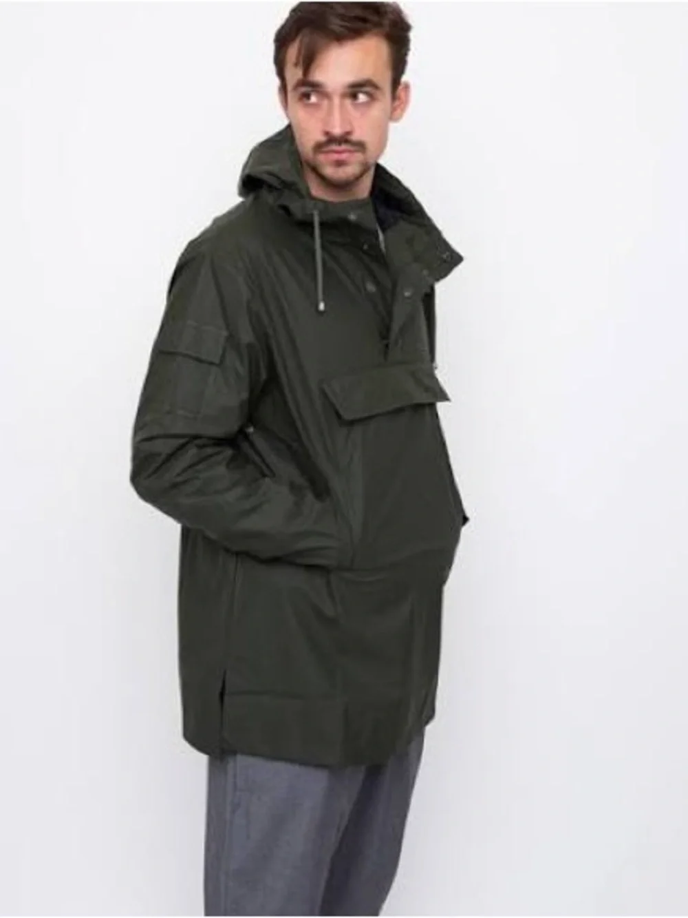Rains Camp Anorak Unisex Glossy Waterproof Rain Jacket in Deep Green Size XS/S